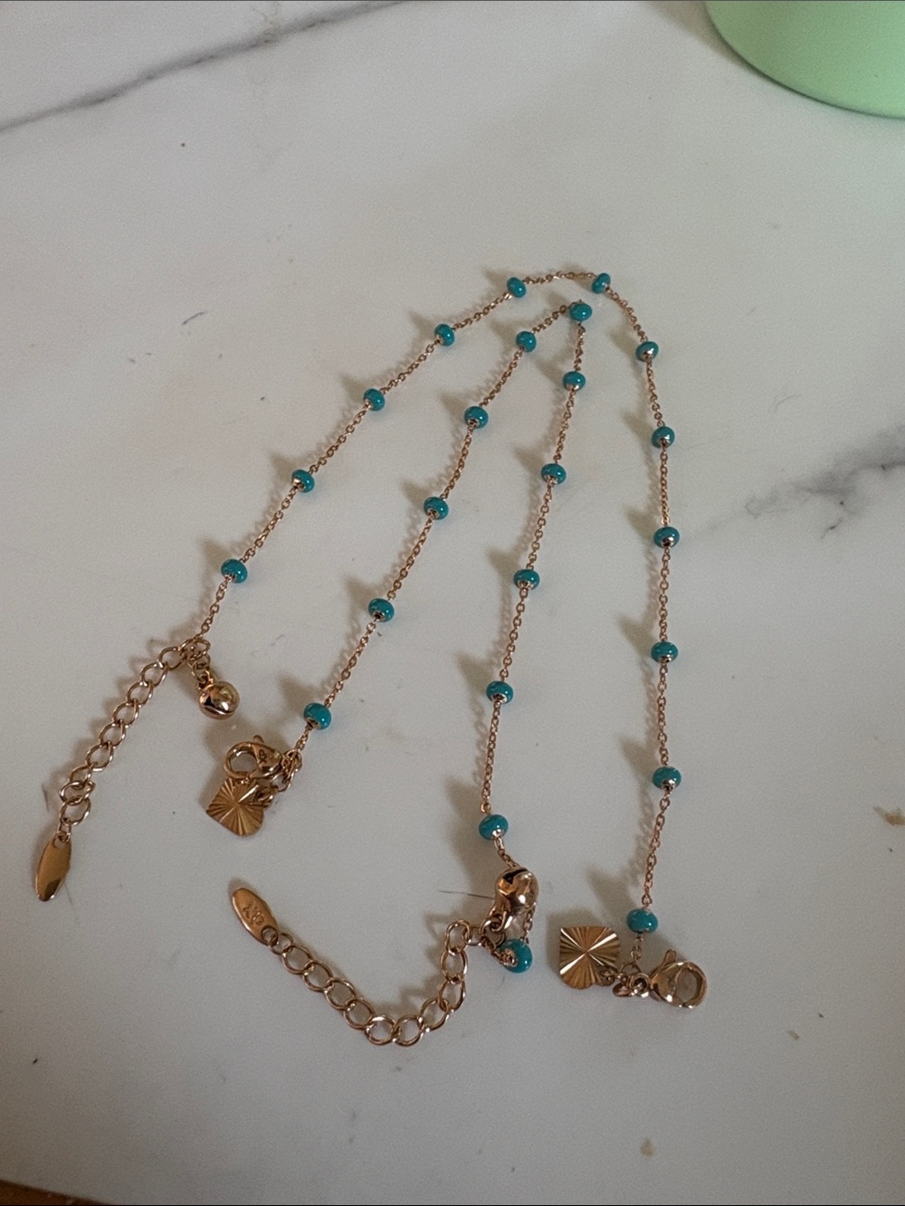 Delicate Gold Chain Necklace with Turquoise Beads
